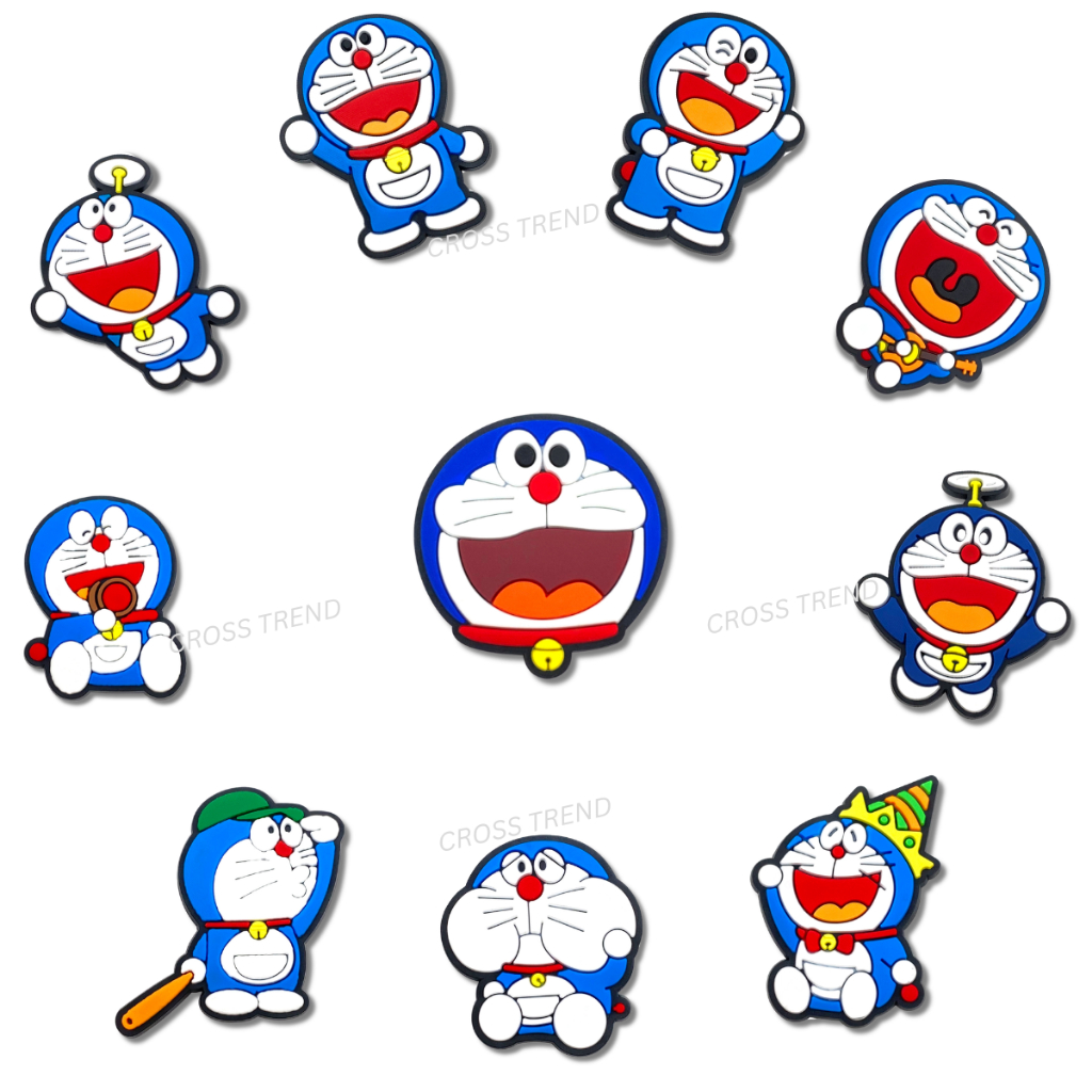 Set charm gắn dép cross DORAEMON, Nút gắn sticker dép cross trang trí cham 2D hoạt hình CROSS TREND