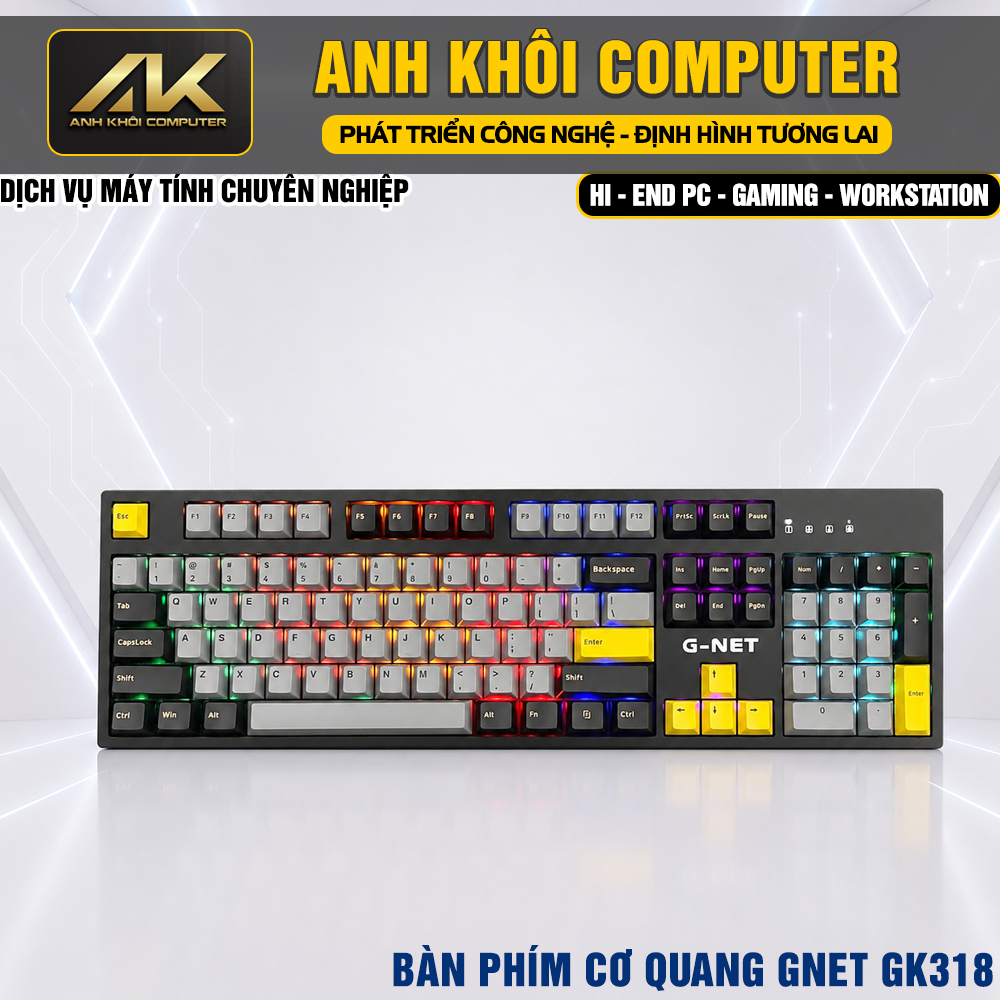 Bàn Phím Cơ Quang GNET GK318 LED Rainbow Switch Quang 104 Phím Gaming