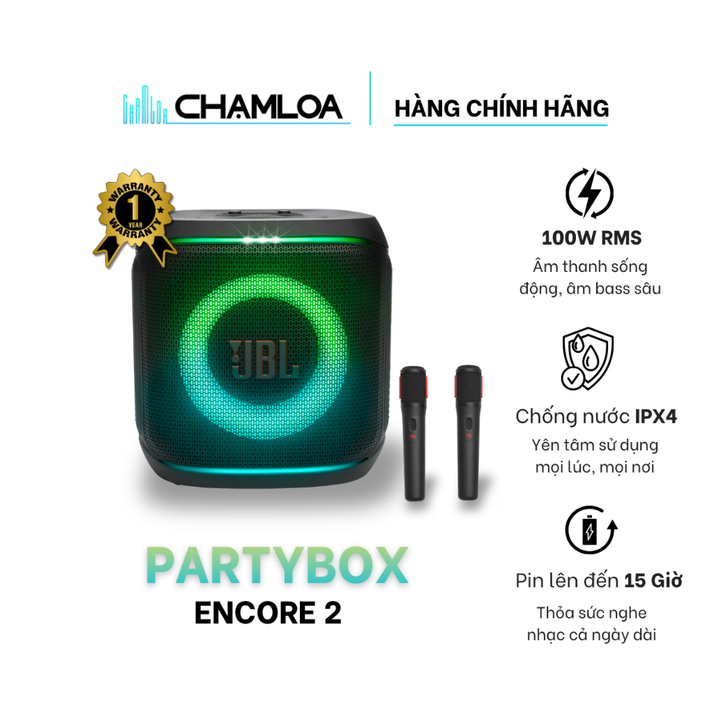 [ENCORE 2 NEW 2026] Loa JBL Partybox Encore 2 (Kèm 2 Micro) - Hàng Chính Hãng PGI - Bảo Hành 12 thán