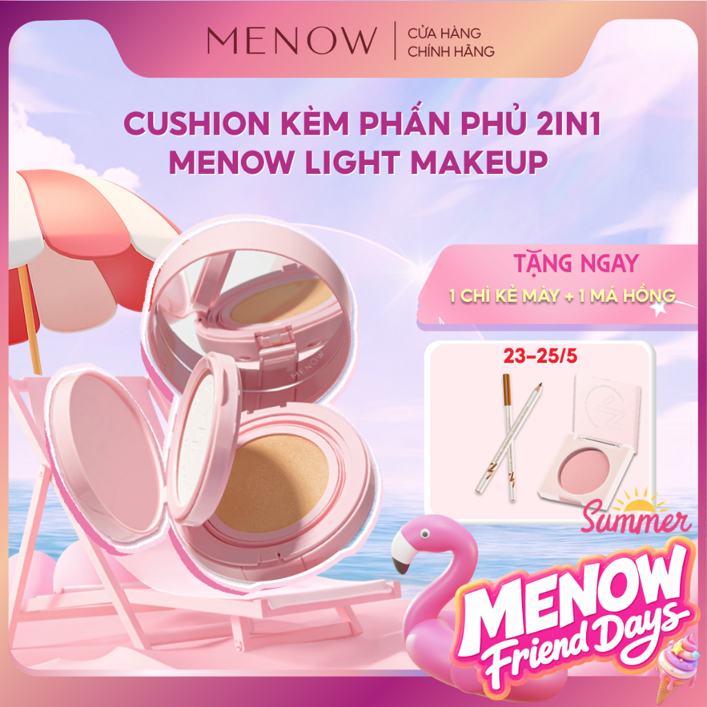 [ĐẶC BIỆT] Cushion kèm Phấn Phủ 2in1 MENOW Light Makeup Cushion Powder Cream Pink Series 17gr