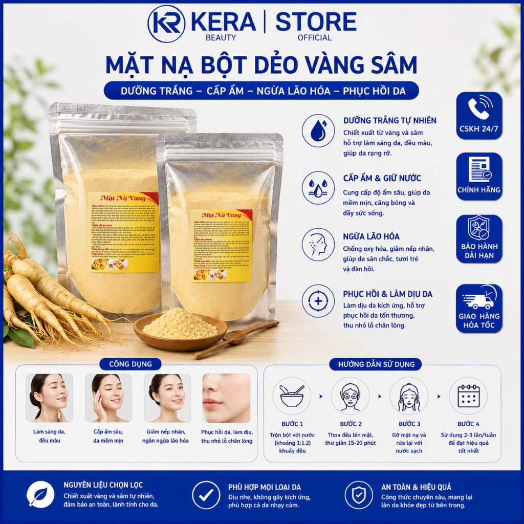 Mặt Nạ Bột Dẻo Sâm Vàng Collagen 24K Đắp Mặt Na Trắng Sáng Da Mờ Thâm