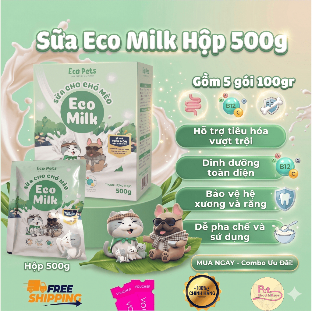 Sữa Bột Eco Milk Hoàn Hảo Cho Hệ Tiêu Hóa Non Nớt Của Chó Mèo Sơ Sinh - Hộp 500g