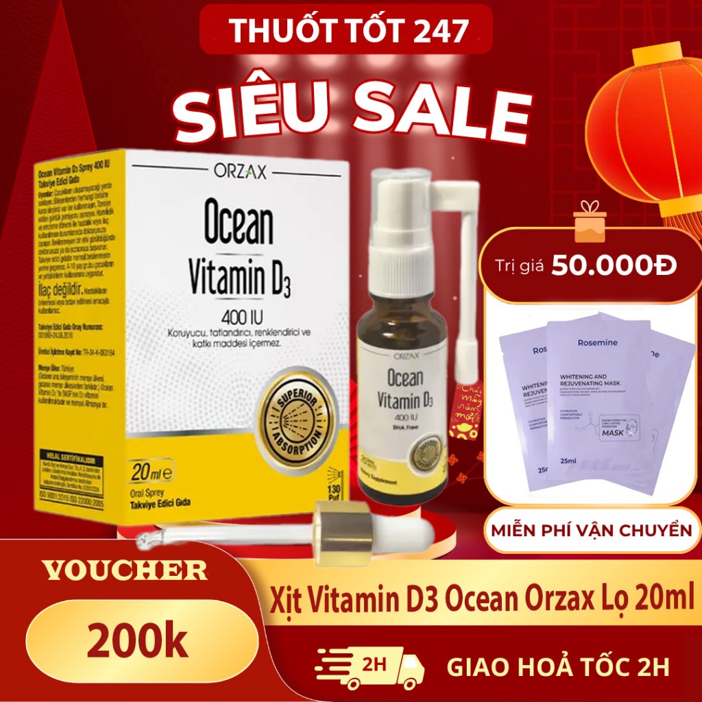 Xịt Vitamin D3 Ocean Orzax Lọ 20ml hỗ trợ phát triển chiều cao tăng sức đề kháng cho bé nhập khẩu ch