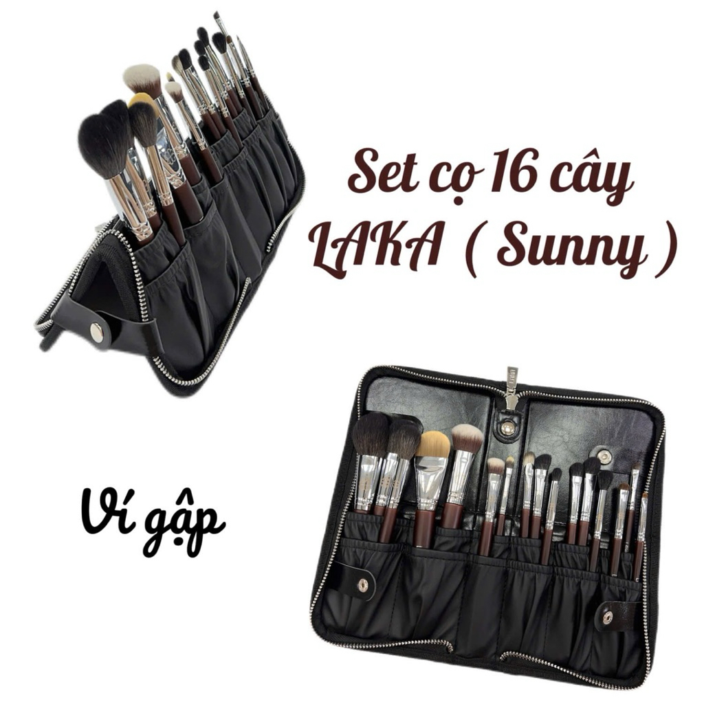 [Laka] Bộ cọ LAKA 16 cây SUNNY lông t.hú tự nhiên cao cấp - Kèm ví da