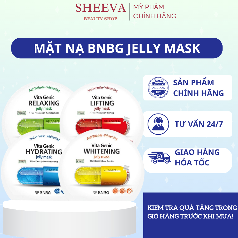 Mặt Nạ BNBG JELLY MASK  dưỡng trắng cấp ẩm da, Mask BNBG chính hãng hộp 10 miếng, Sheeva Beauty