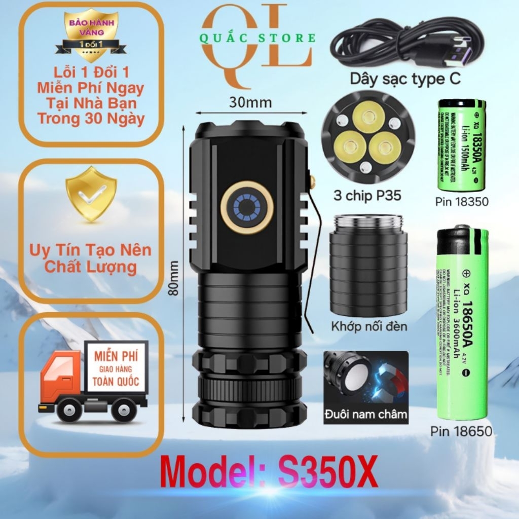 Bộ đèn pin mini S350X siêu sáng - phiên bản nâng cấp vừa là s350 vừa có thể nâng cấp lên s400 - 5 ch