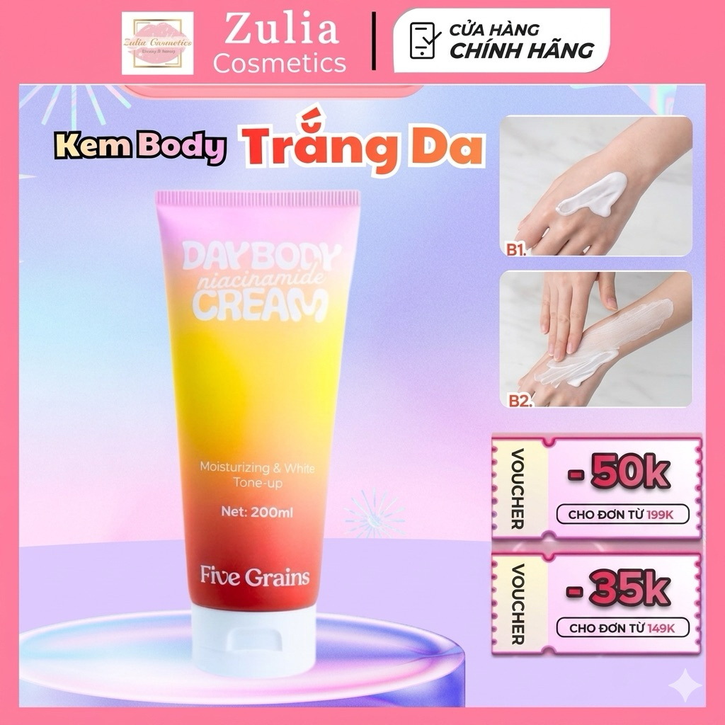 [FIVE GRAINS] Kem Dưỡng Thể Ban Ngày Five Grains 200ml Dưỡng Trắng Dưỡng Ẩm Nâng Tone Da