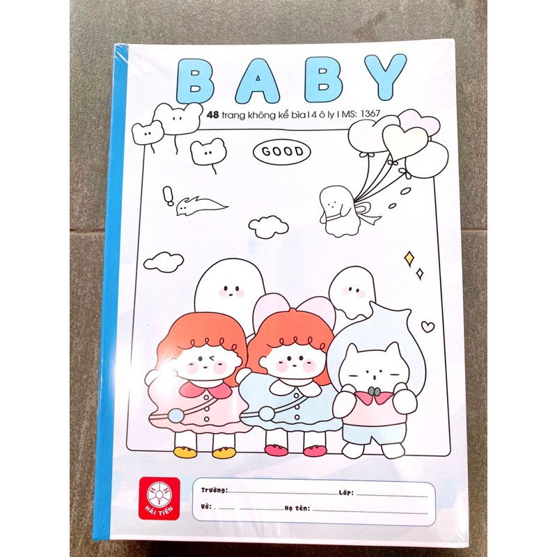 Lốc 10 quyển vở baby 4 ô li 48 trang hải tiến , Mua 10 quyển tặng 01 bút