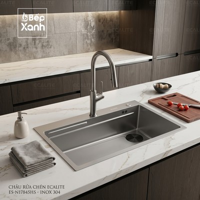 TẶNG VÒI 4TR5 | Chậu Rửa Chén 1 Hộc Lớn Ecalite ES-N17845HS Inox 304 Cao Cấp - Lắp Âm/Nổi Tiện Lợi