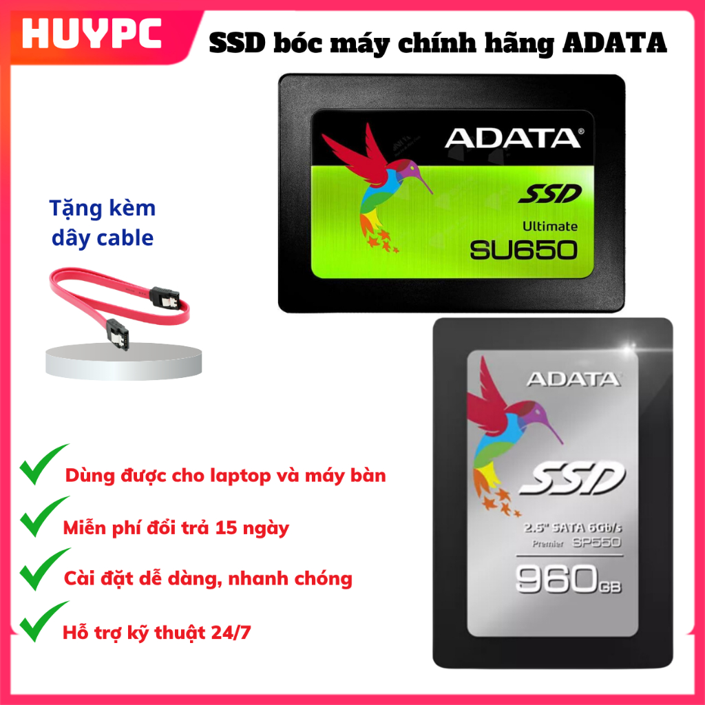 Ổ cứng SSD ADATA chuẩn 2.5in SATA 3 hàng tháo máy + Tặng kèm cable SATA