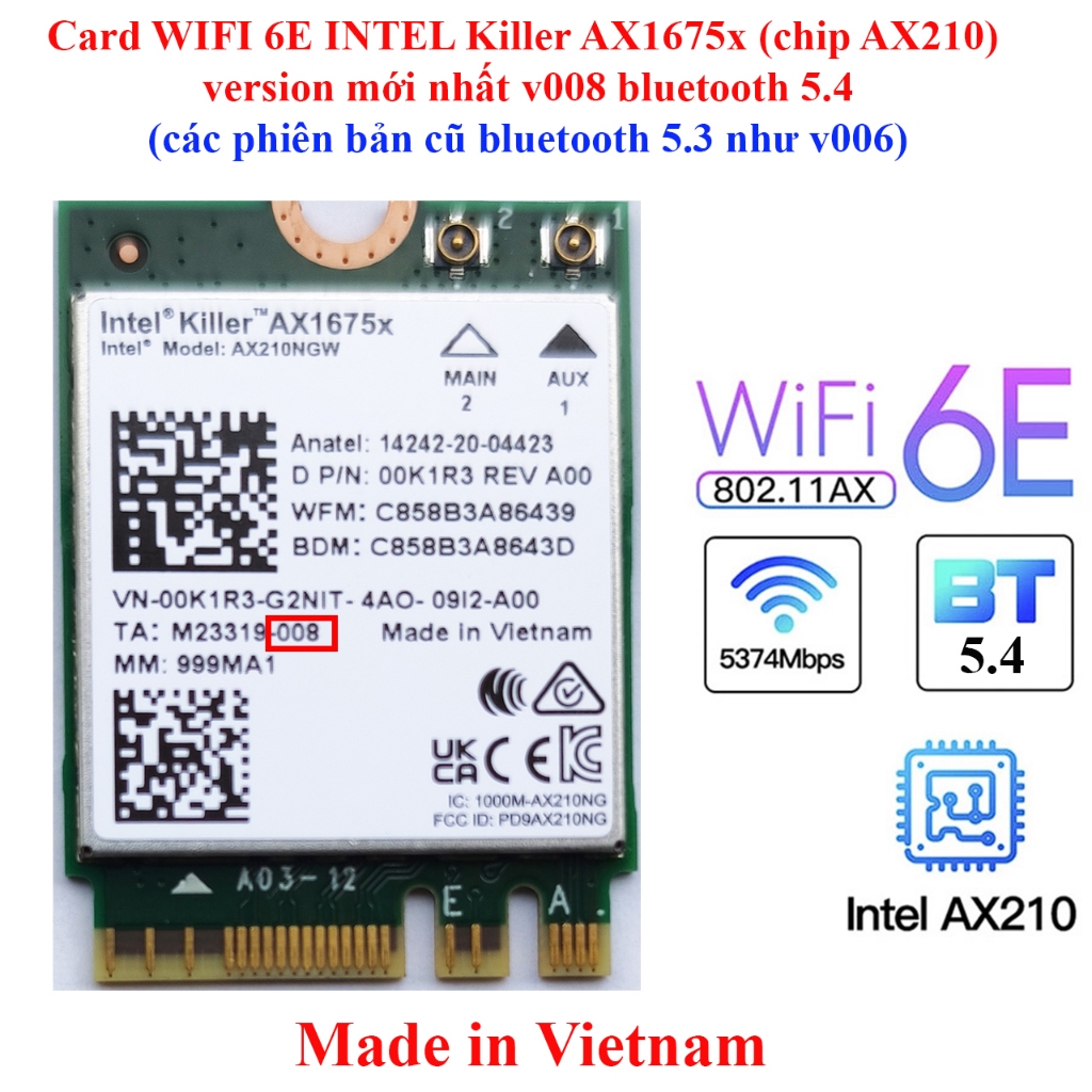 [ BH 12 tháng ] Card WIFI 6E AX210 AX1675 , WIFI 7  Intel BE200 , Mediatek MT7925 MT7927 , Qualcomm 
