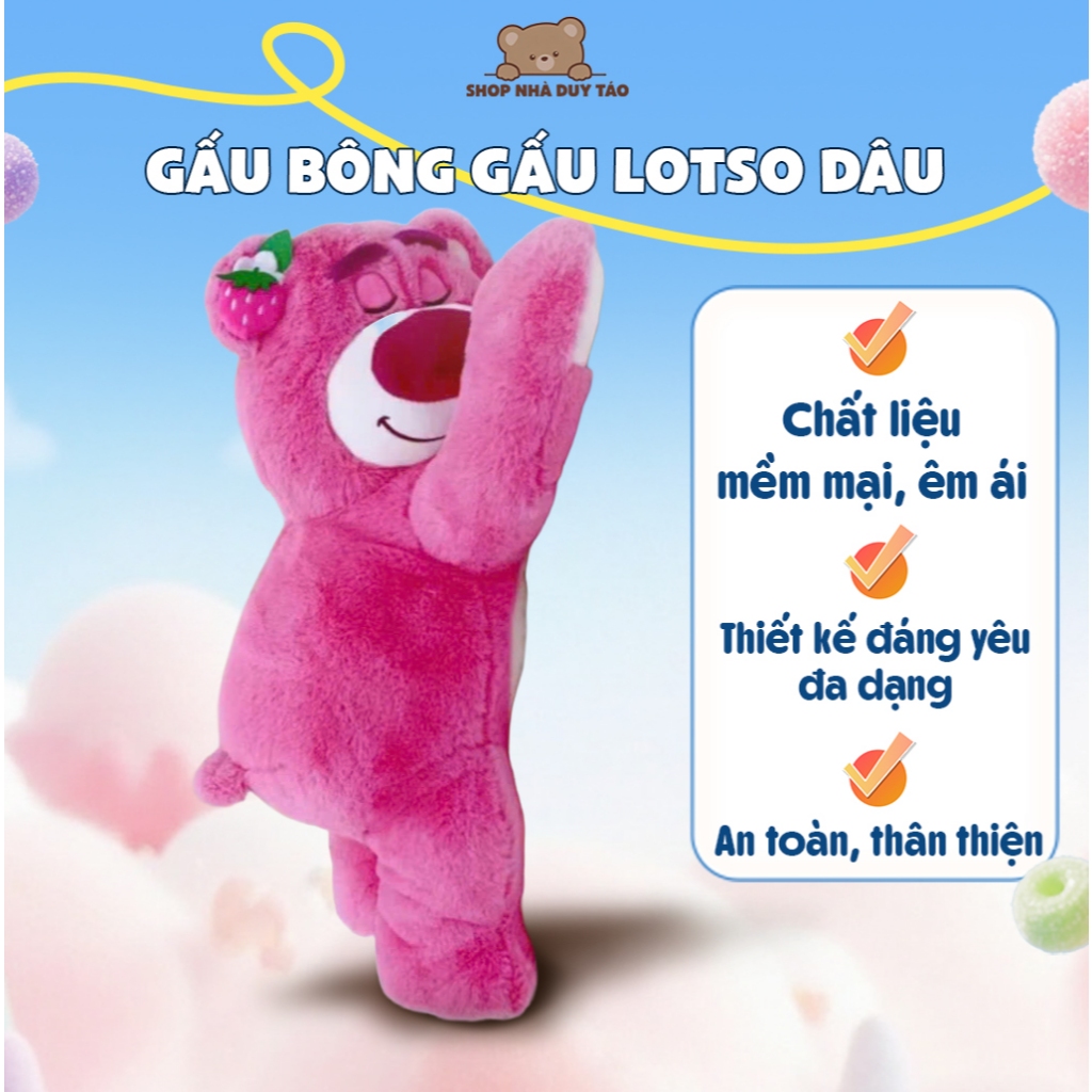 Gấu Bông Gấu Lotso Dâu, Gấu Dâu Gấu Lotso Nằm Ngủ Dễ Thương