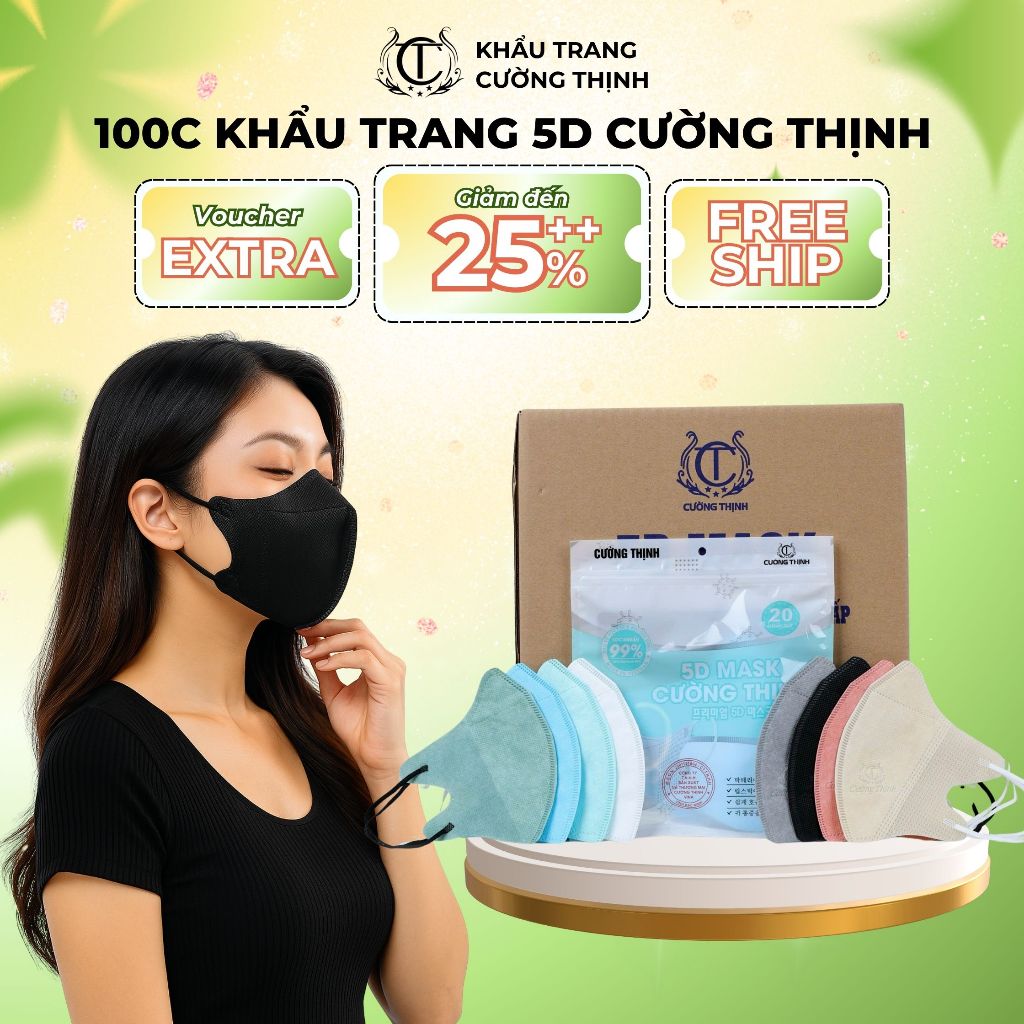 Thùng 100c Khẩu trang 5D Cường Thịnh Mask 3 lớp – Che kín mặt, chống tia UV, mềm mịn
