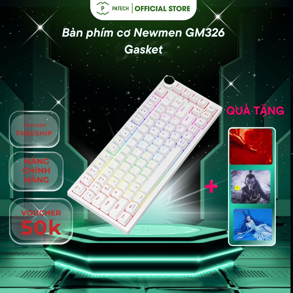 Bàn phím cơ Newmen GM326 Gasket, Hotswap Type-C Thiết Kế Thời Trang - Hàng chính hãng - Bảo hành 12-