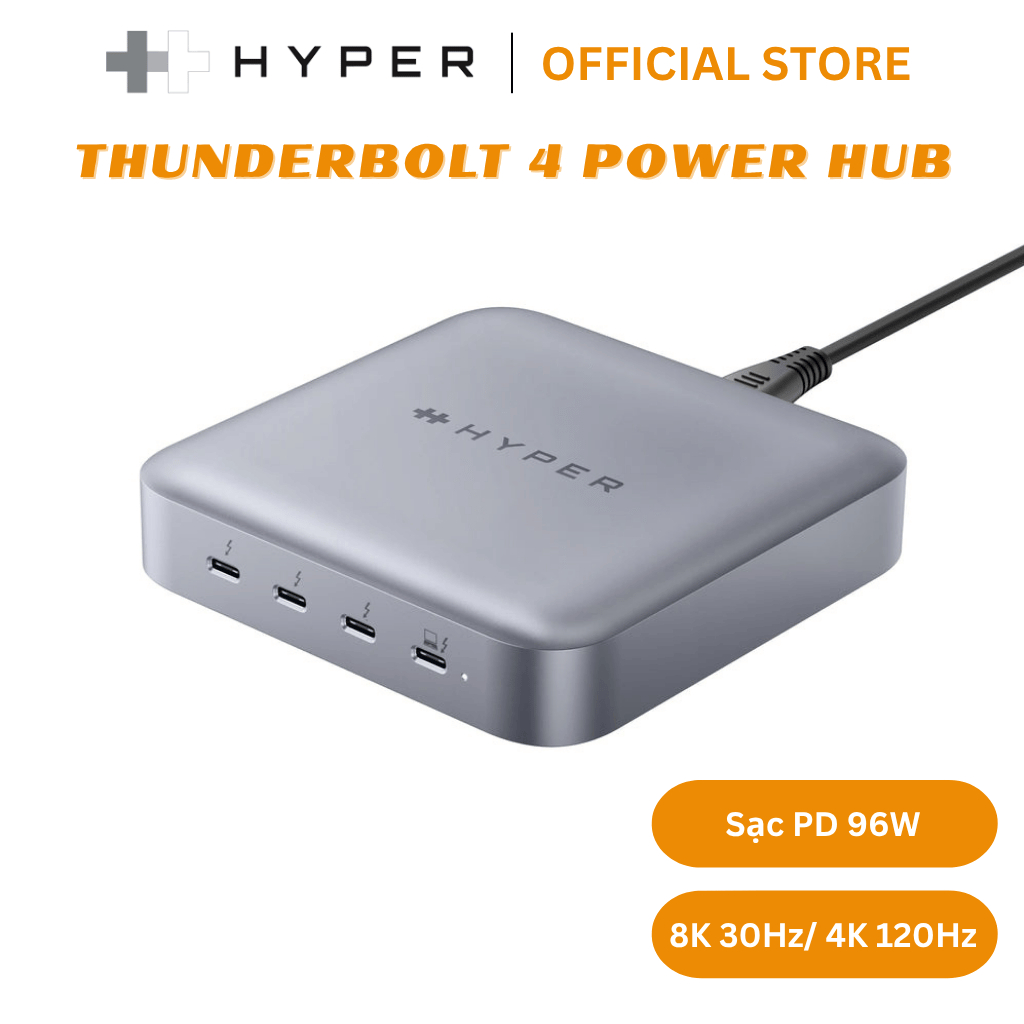Dock hub kiêm nguồn Hyper Thunderbolt 4 Power Hub Integrated Gan Power Source chính hãng (HDTB4PH)