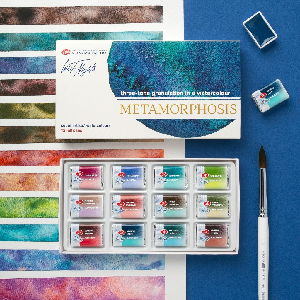 Màu nước White Nights Metamorphoses - Set 12 màu tách lớp dạng pan 2.5ml