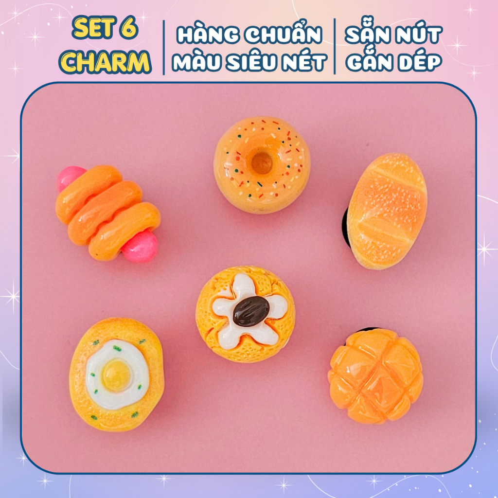 Set charm gắn dép mẫu bakery SA76, bộ charm sticker dép loại nhựa cứng trang trí charm dép