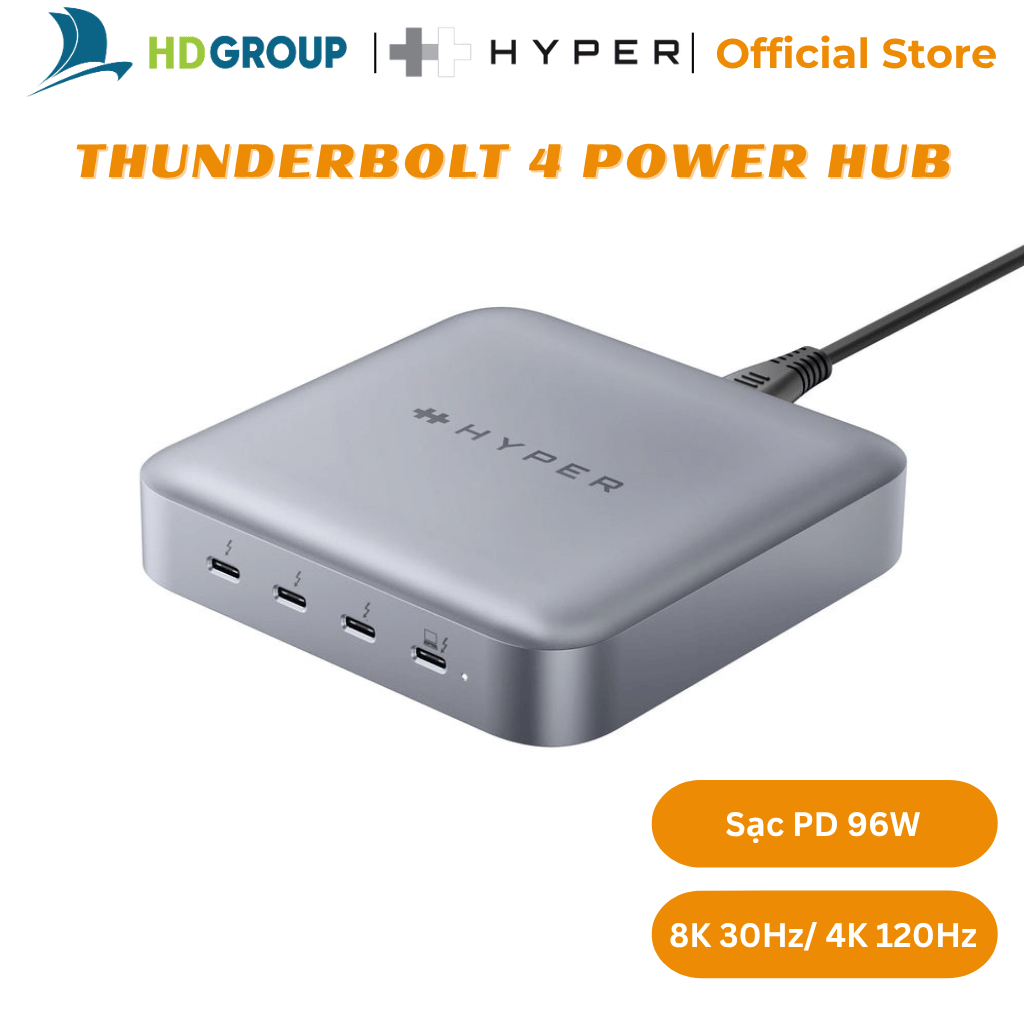 Dock hub kiêm nguồn Hyper Thunderbolt 4 Power Hub Integrated Gan Power Source chính hãng (HDTB4PH)