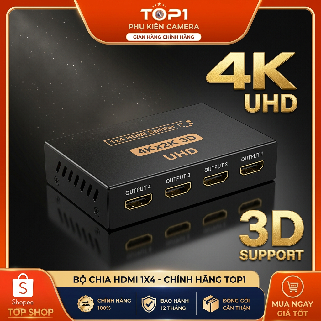 Bộ chia hub HDMI 1 Ra 4 Full HD 1080P. HDMI Splitter 1x4 cổng, bộ chia HDMI, Cổng HDMI (Mạch ngắn)