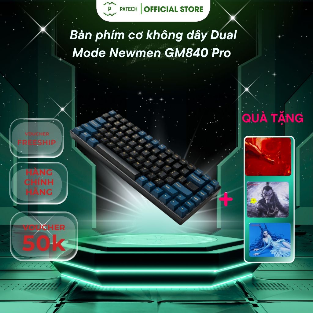 Bàn phím cơ không dây Dual Mode Newmen GM840 Pro (Trăng&Mây)Bluetooth 5.0/2.4g|có dây USB Type-C|Đèn