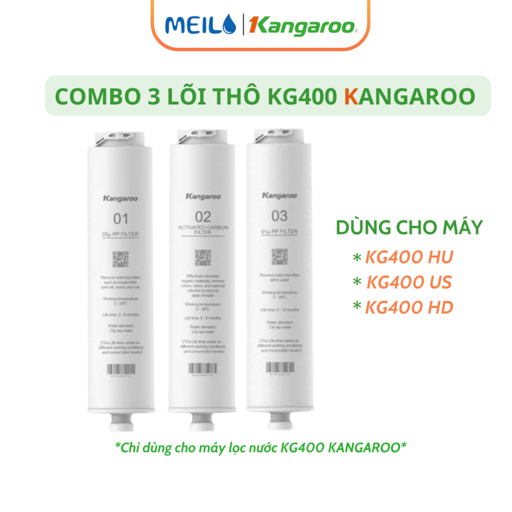 Combo Thô 123 KG400HU Kangaroo Hàng Chính Hàng Giúp Loại Bỏ Các Tạp Chất Cặn Bẩn Dùng Cho Model Kg40
