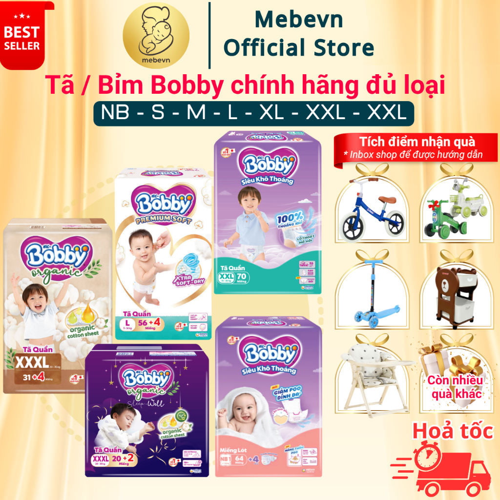 [FBS] Tã / Bỉm Bobby chính hãng Unicharm, bỉm bobby chất liệu tự nhiên, siêu thấm hút cho bé