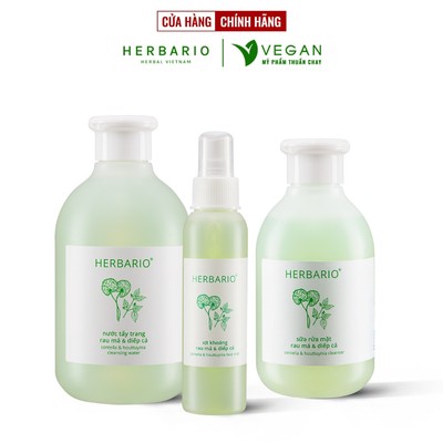Bộ 3 rau má và diếp cá Herbario chăm sóc da mụn: Nước tẩy trang 300ml + Sữa rửa măt  200ml + Xịt khoáng 100ml