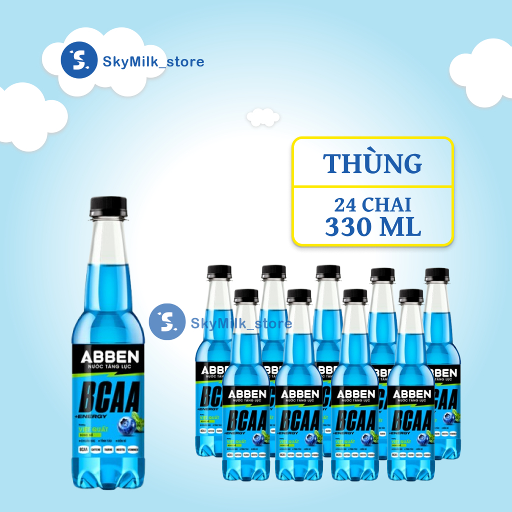 Thùng 24 Chai Nước Tăng Lực ABBEN BCAA MỚI hương Việt Quất Bùng Nổ 330ml - Nước Tăng Lực ABBEN BCAA