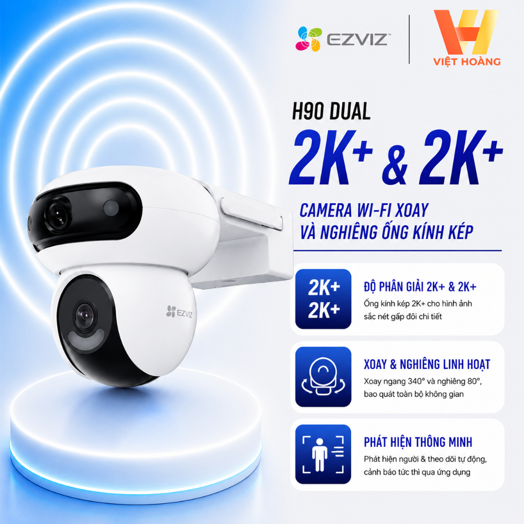 [4K] Camera Wifi Ezviz H90 8M 2 Mắt Cùng Xoay Ngoài Trời, Trang Bị AI Thông Minh