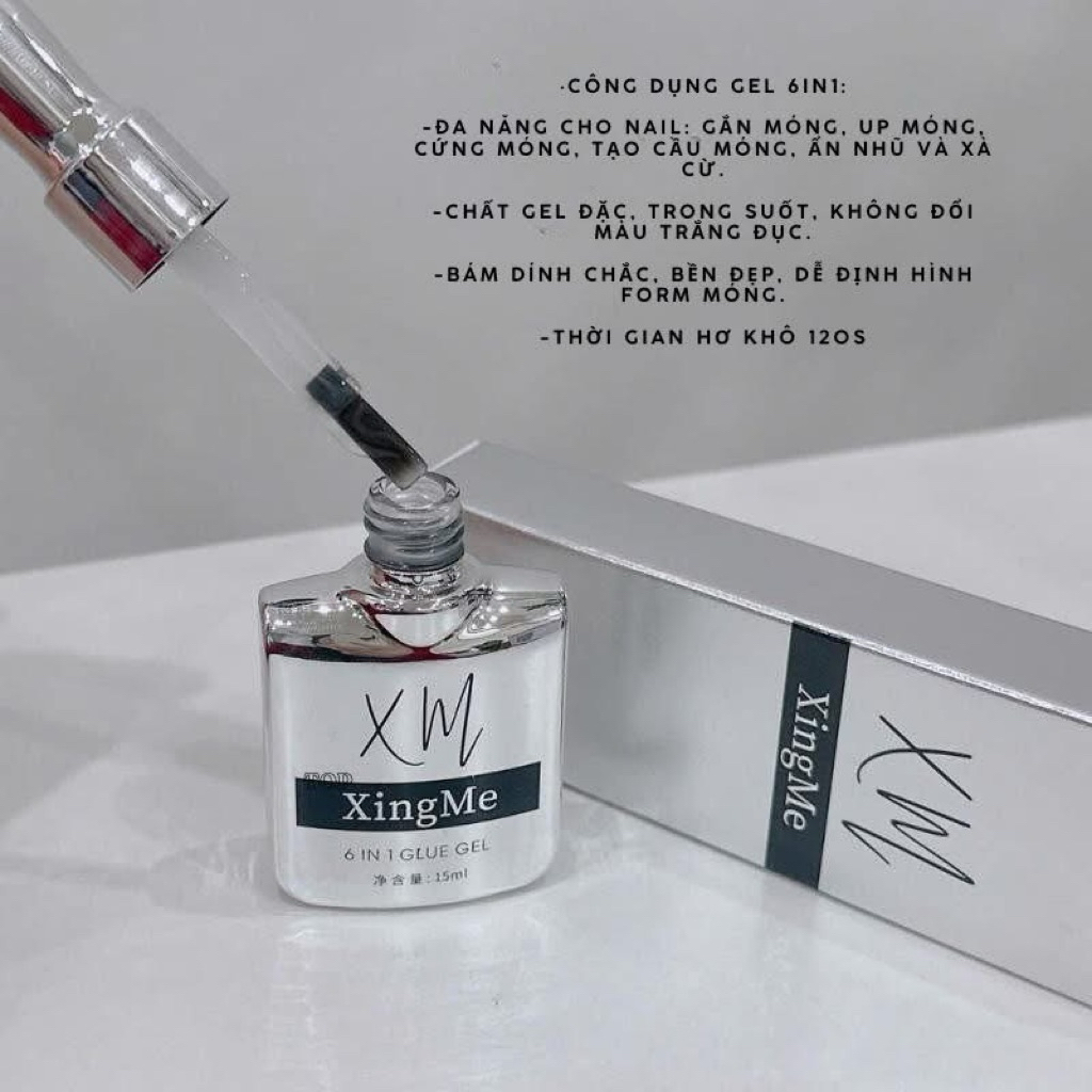 6in1 Glue gel Xingme chai 15ml cọ vuông dễ chải