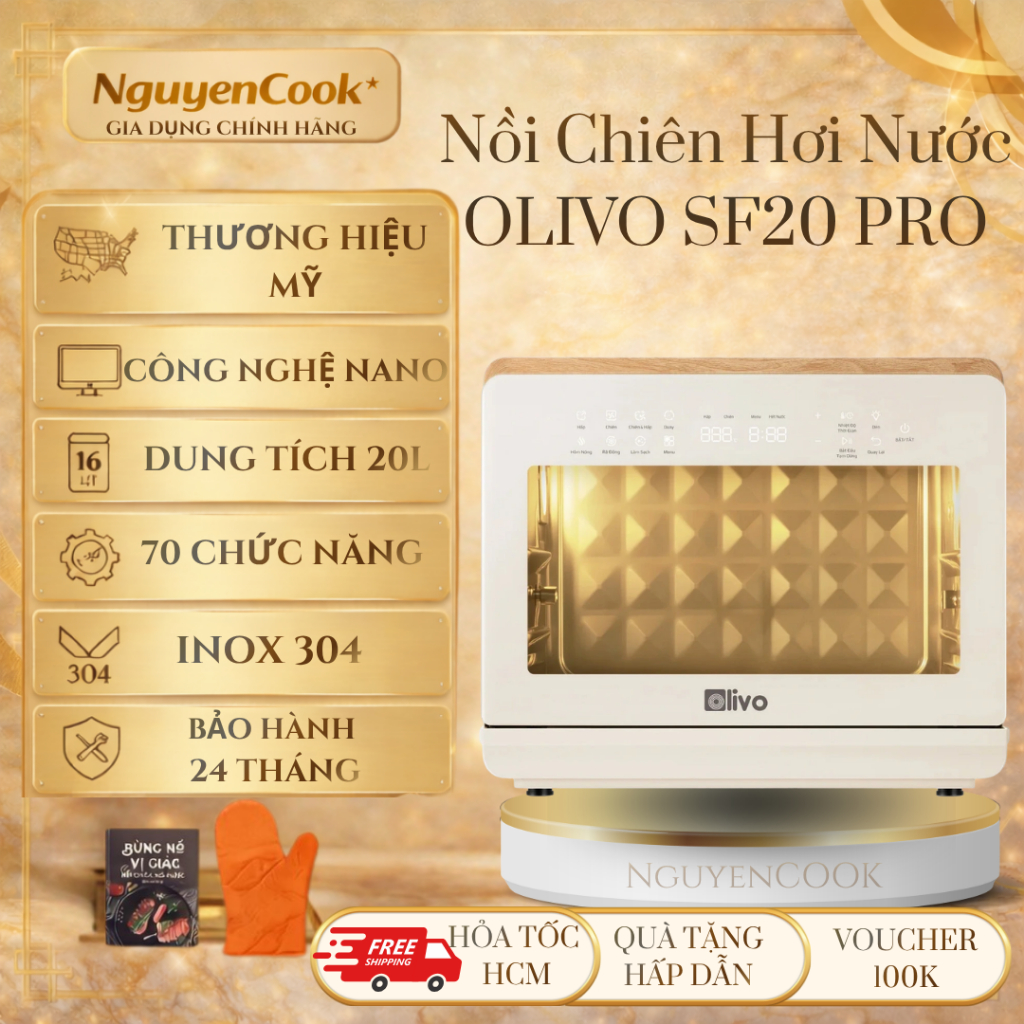 [CHÍNH HÃNG] Nồi Chiên Hấp Hơi Nước Đa Năng OLIVO SF20 PRO – Inox 304, Dung Tích Lớn-NGUYENCOOK