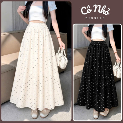 Chân Váy Midi Bigsize Nữ Dáng Váy Dài Chấm Bi Xòe Bồng Nhẹ Nhàng Ít Nhăn Vải Lụa CV422