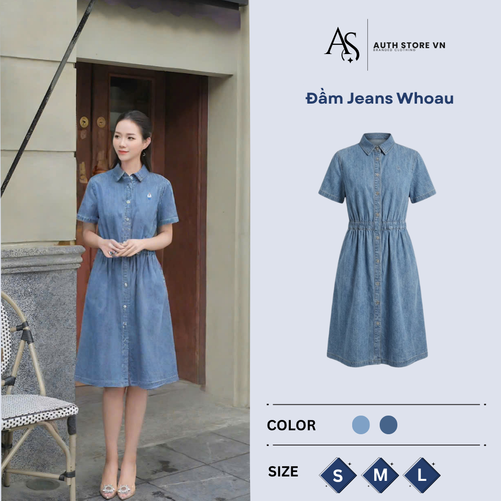 | AS02 | Đầm Jeans Nữ Whoau Form Suông Trẻ Trung Phong Cách Hàn Quốc Dễ Mặc | Auth Store Vn