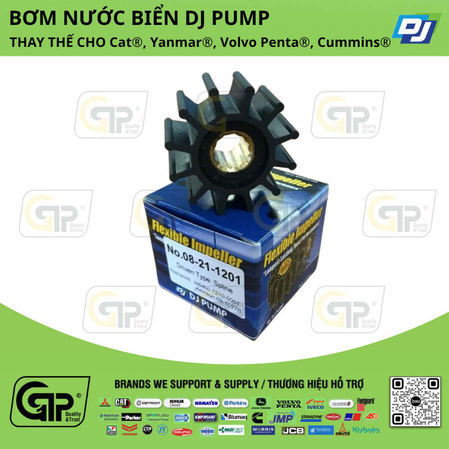 "Cánh bơm DJ Pump Hàn Quốc DJ-08-21-1201 Cánh Bơm Cao Su  Volvo Penta 230A, AQ120, AQ165, MD1105, BB