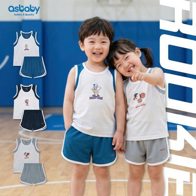 Bộ ba lỗ thể thao Rookie, Asbaby mát mẻ, thoáng khí cho bé từ 12 tháng đến 6 tuổi
