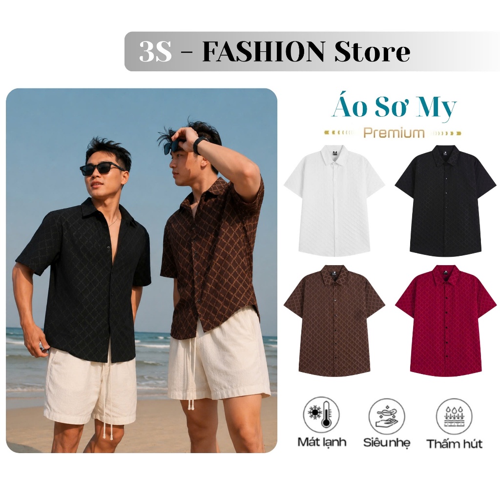 Áo sơ mi nam cộc tay vân hình thoi 3S FASHION cao cấp thanh lịch ASM8825