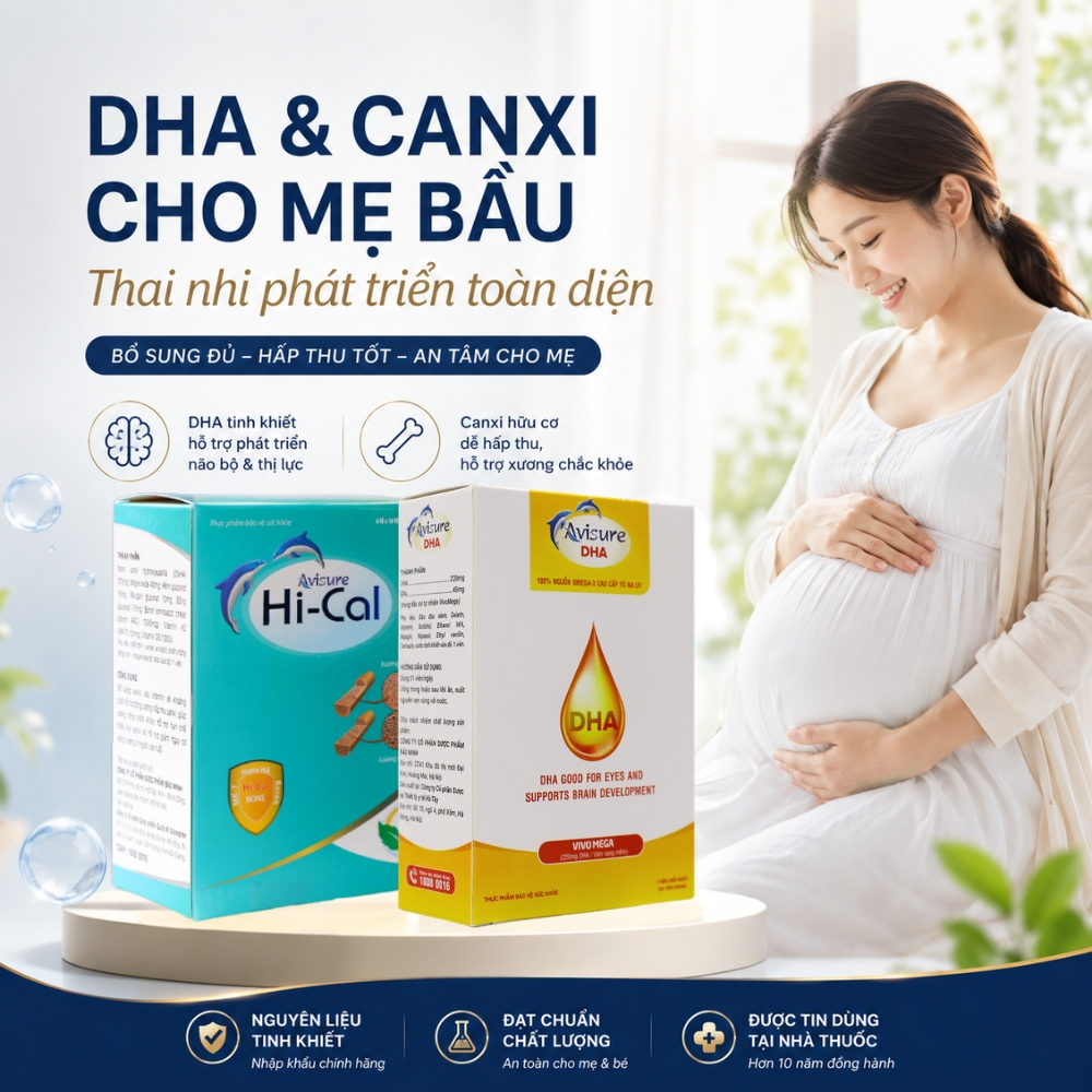 Combo Canxi Hữu Cơ Cho Bà Bầu Avisure Hical Và DHA Tinh Khiết Avisure DHA Cho Bà Bầu