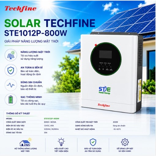 BIẾN TẦN XUYẾN NLMT TECHFINE STE1012P-800W 12V Off Grid Solar Inverter