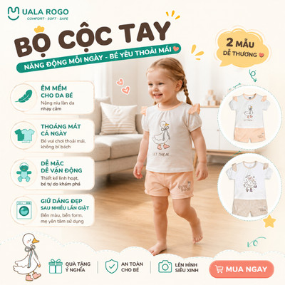 Đồ bộ bé trai bé gái Ualarogo cộc tay mặc nhà 1-5 tuổi vải Cotton Modal thấm hút mềm mại 3866