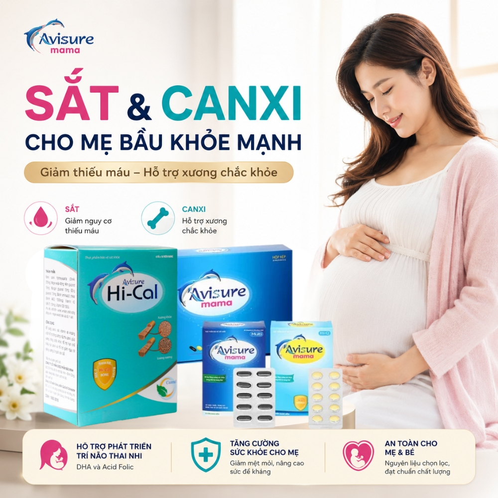 Bộ đôi Vitamin tổng hợp Avisure Mama - Canxi hữu cơ cho bà bầu và sau sinh Avisure Hical 120 viên