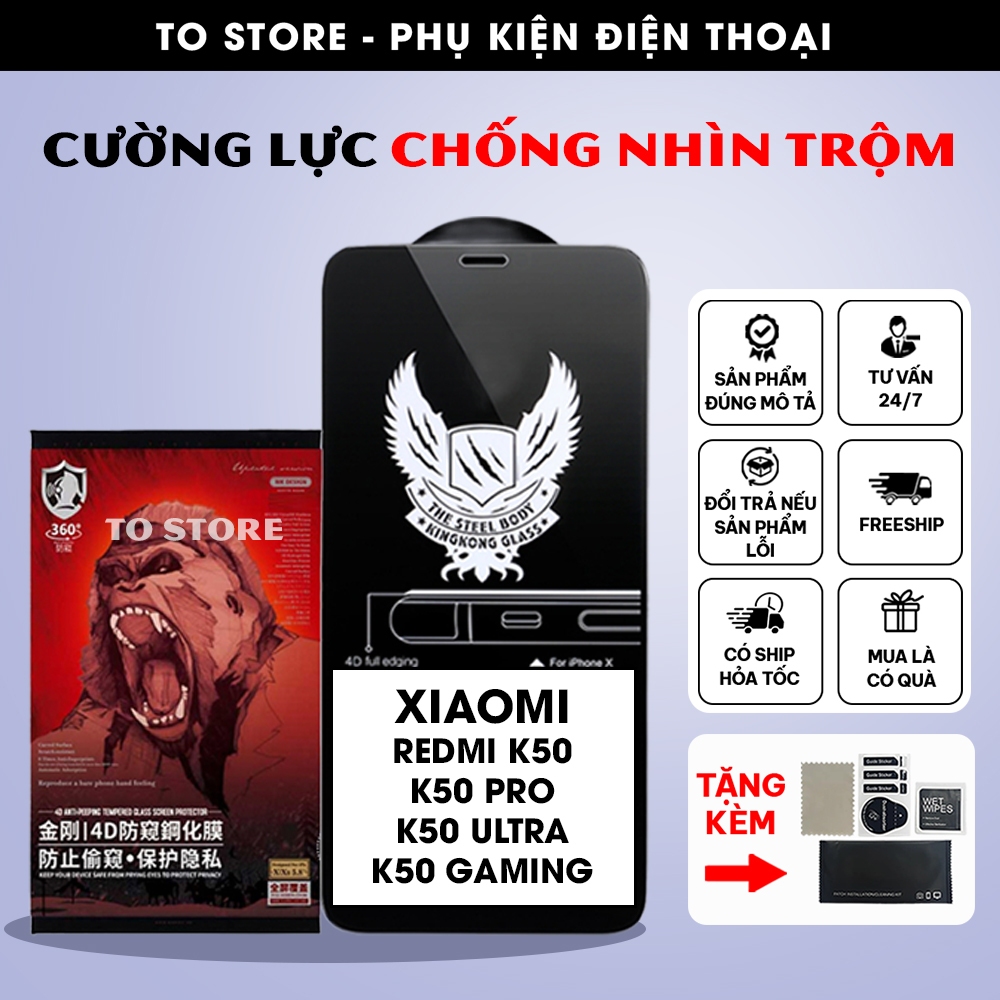 Kính cường lực Redmi K50 / K50 Pro / K50 Ultra / K50 Gaming chống nhìn trộm full màn, phủ nano chống