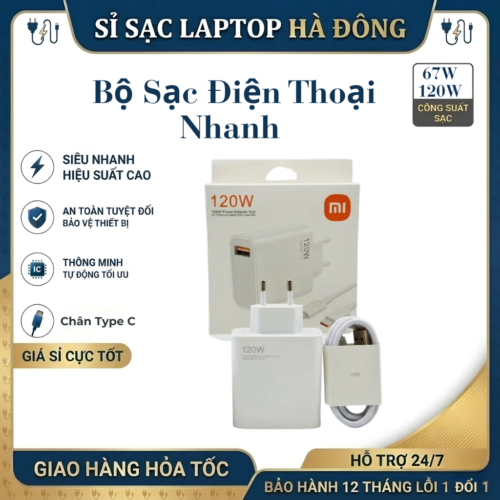 Sạc nhanh Xiaomi 67W 120W, Sạc nhanh Mi Charge Turbo 67w max kèm dây sạc Xiaomi Type C