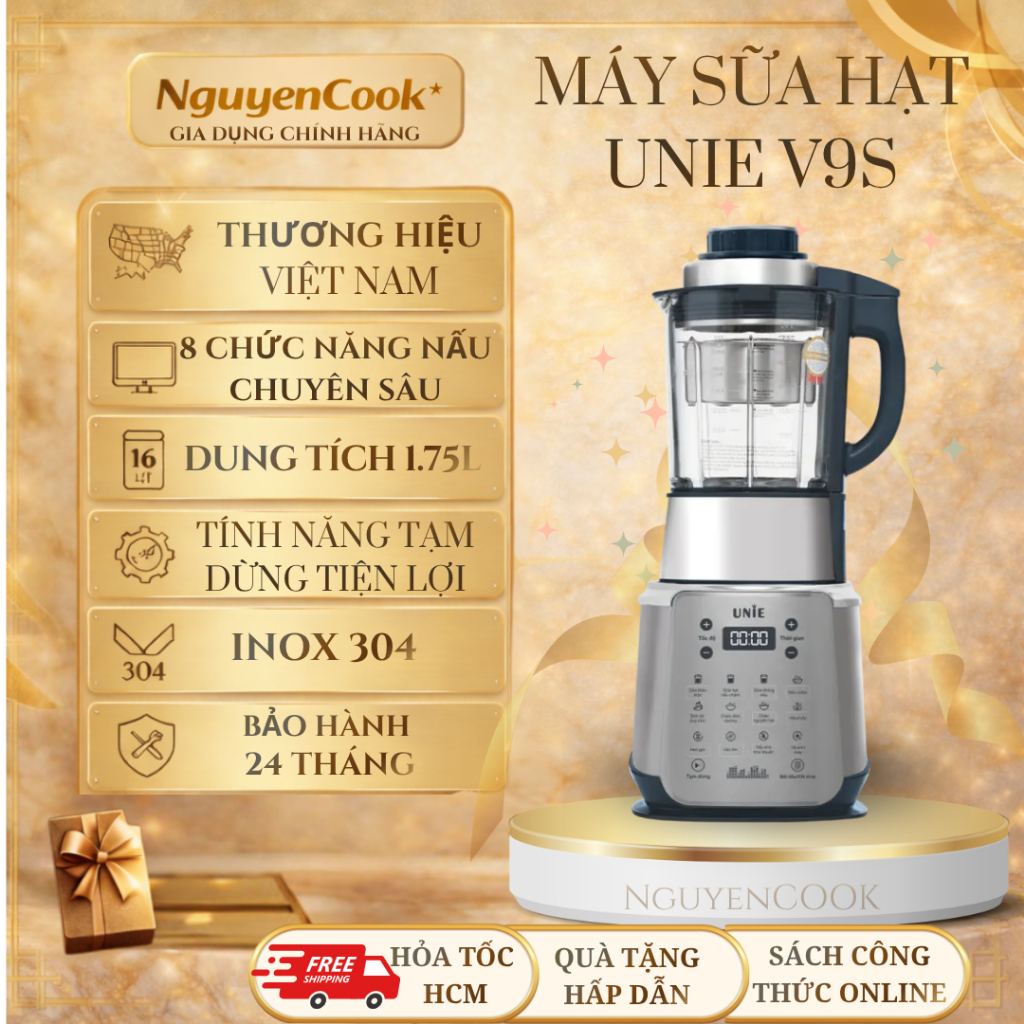 [CHÍNH HÃNG] MÁY LÀM SỮA HẠT CAO CẤP UNIE V9S PRO – DUNG TÍCH 1.75L – BẢO HÀNH 5 NĂM