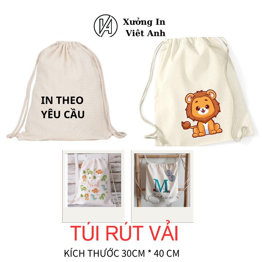 Túi Vải Dây Rút In Theo Yêu Cầu, Balo rút vải canvas Việt Anh in hình, túi quà tặng in theo yêu cầu 