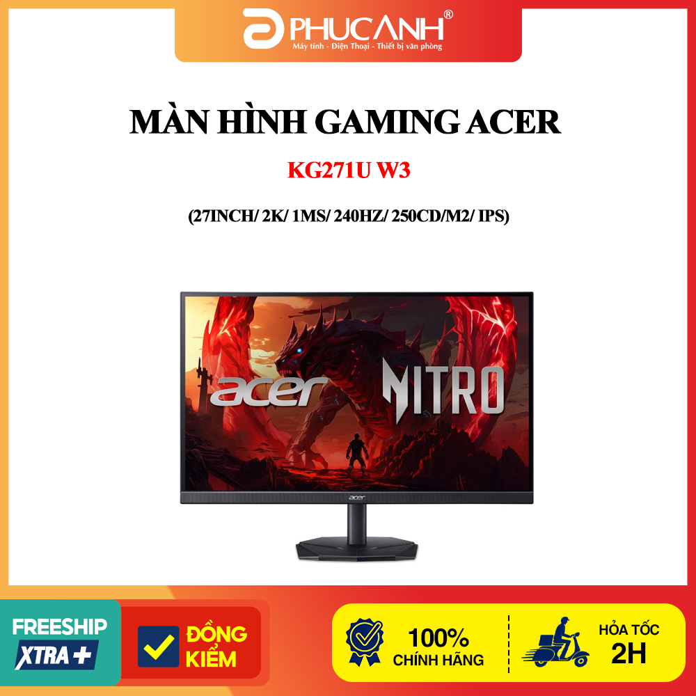 Màn hình gaming Acer KG271U W3 (27Inch/ 2K/ 1ms/ 240Hz/ 250cd/m2/ IPS) - Bảo hành 36 tháng tại hãng