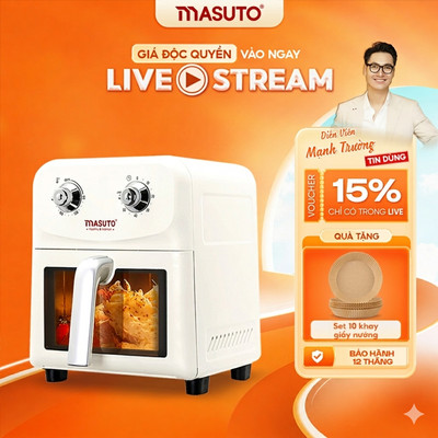 Nồi Chiên Không Dầu Masuto MSChef 6L cửa sổ kính vỏ máy kim loại 1500W Đa Năng An Toàn