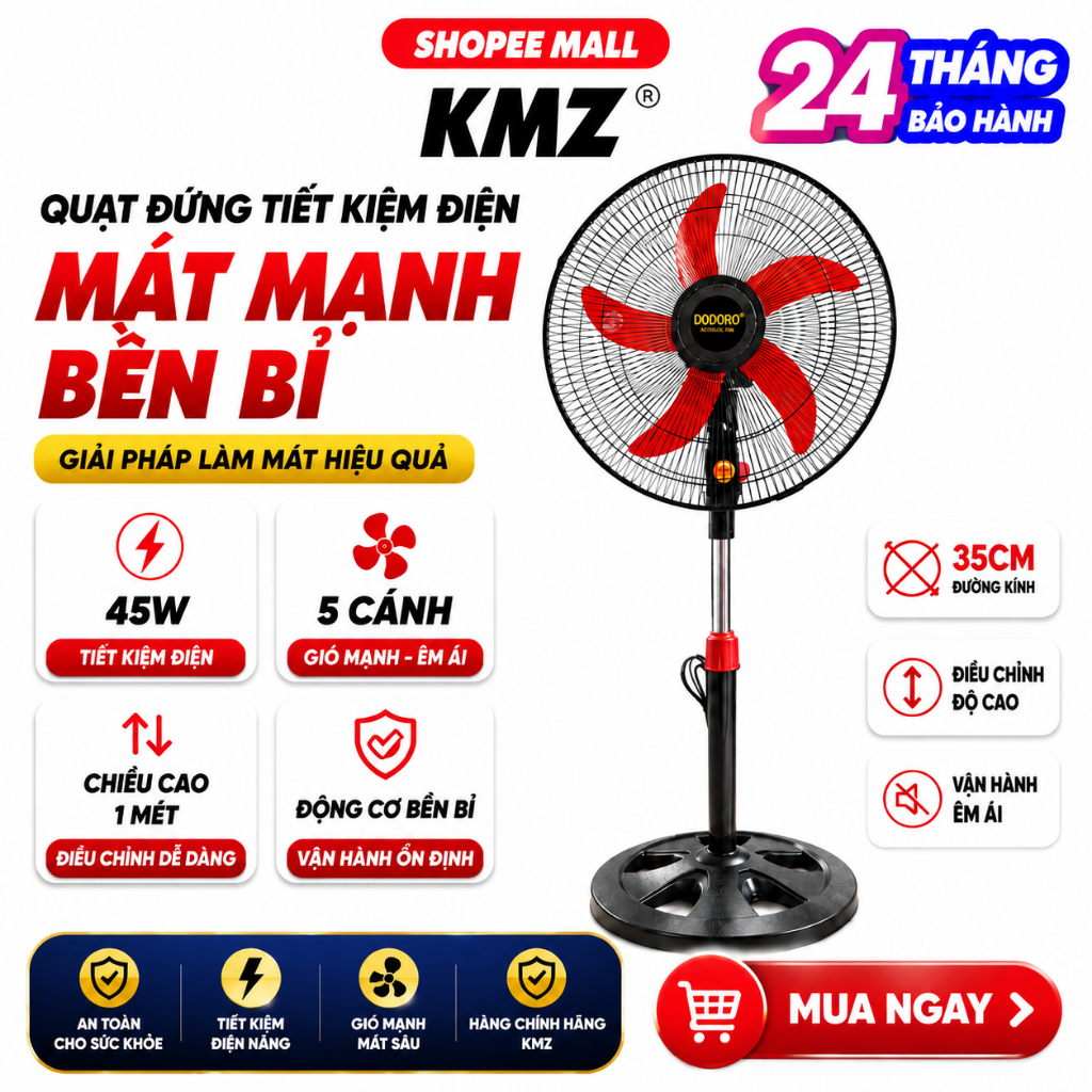 Quạt lững thân sắt 5 cánh DODORO B4 - công suất 45w - hàng chính hãng