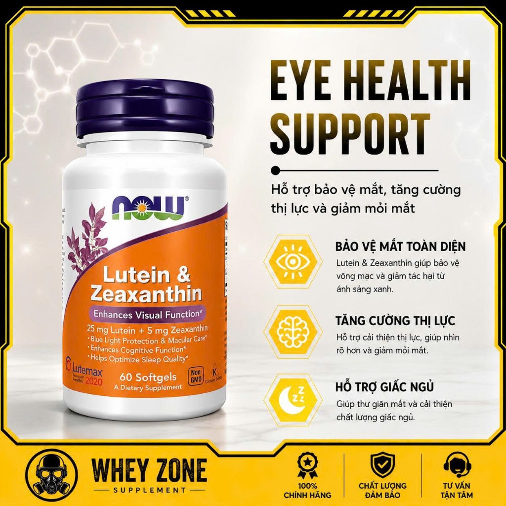 NOW Lutein Zeaxanthin - Bổ Sung Dưỡng Chất Cho Người Hay Mỏi Mắt