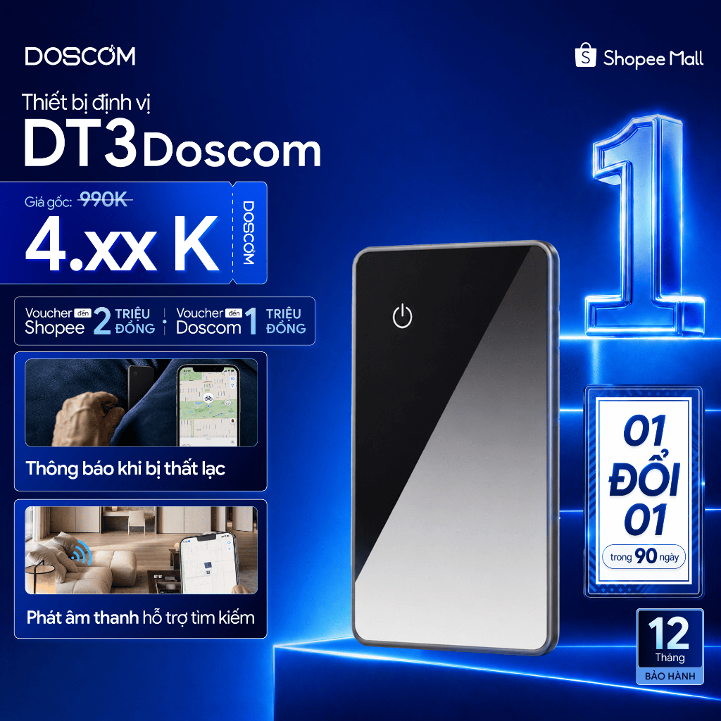 Thẻ Tìm Đồ Vật Thông Minh Doscom Tag DT3 - Tích Hợp Định Vị GPS Toàn Cầu - Dùng Cho ĐT iOS - Thời Lư