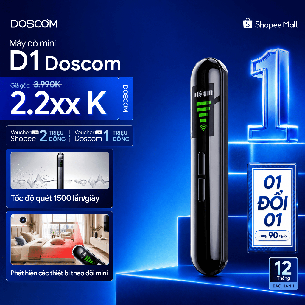 Doscom D1 - Thiết Bị Dò Cầm Tay Chuyên Phát Hiện Camera, Máy Ghi Âm, Máy Định Vị GPS... Độ Nhạy Cao